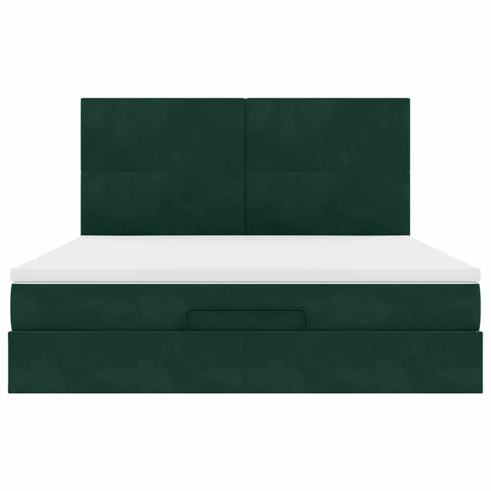 Cadru de pat otoman cu saltele, catifea verde închis 180x200cm - WALTI WALTI