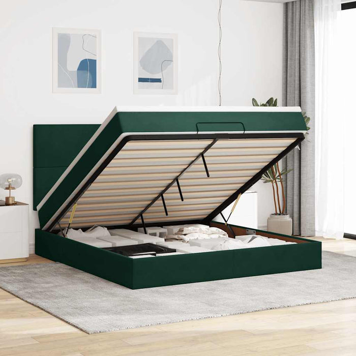 Cadru de pat otoman cu saltele, catifea verde închis 180x200cm - WALTI WALTI