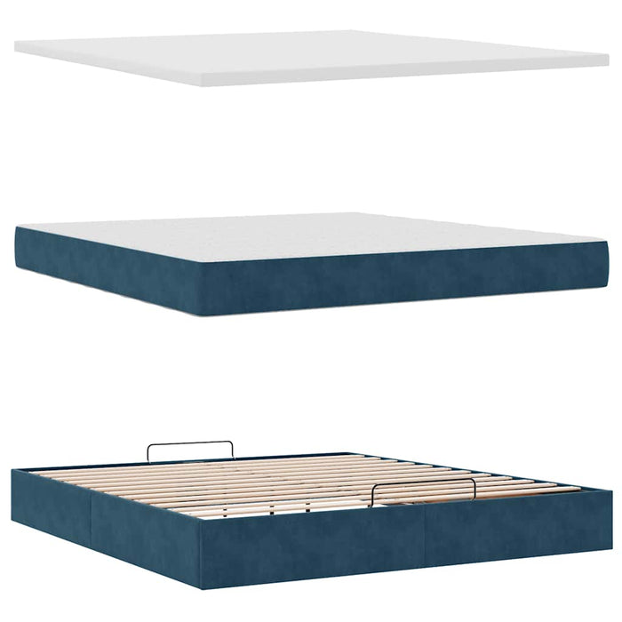 Cadru pat otoman cu saltele Albastru închis 180x200cm catifea - WALTI WALTI