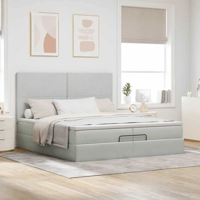 Cadru de pat otoman cu saltele Gri deschis 200x200cm catifea - WALTI WALTI