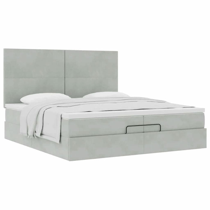 Cadru de pat otoman cu saltele Gri deschis 200x200cm catifea - WALTI WALTI