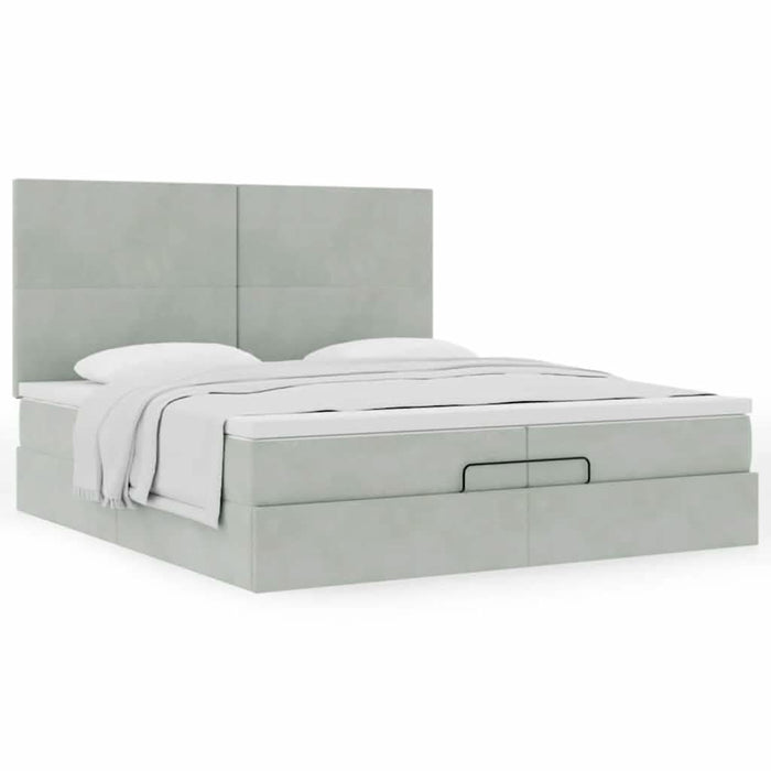 Cadru de pat otoman cu saltele Gri deschis 200x200cm catifea - WALTI WALTI