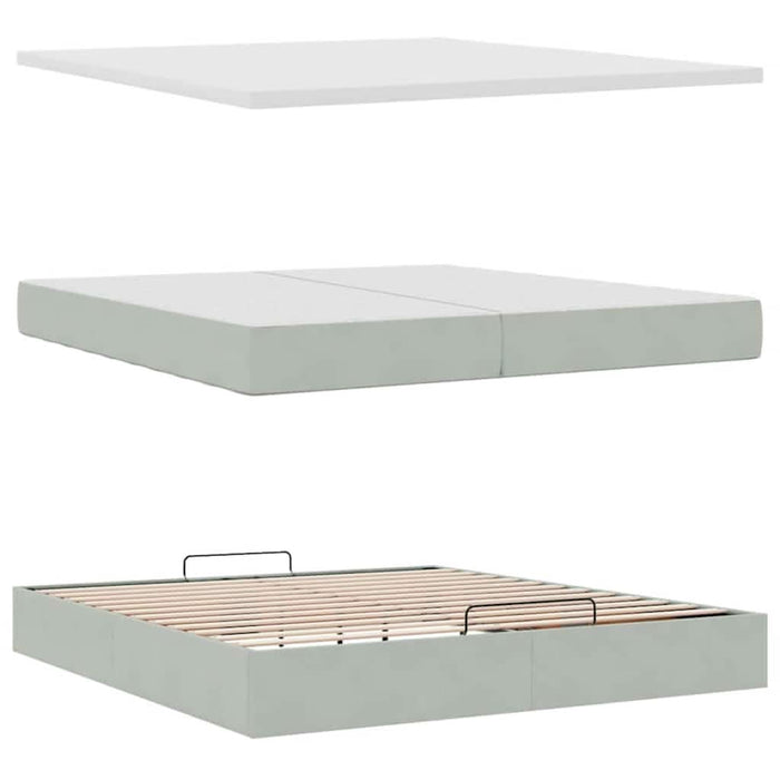 Cadru de pat otoman cu saltele Gri deschis 200x200cm catifea - WALTI WALTI