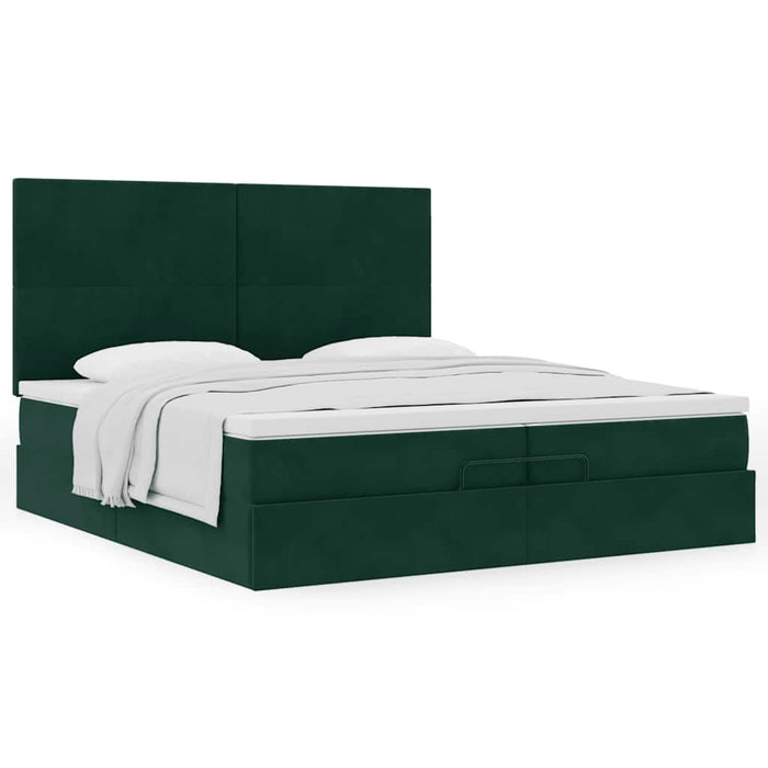 Cadru de pat otoman cu saltele Verde închis 200x200cm catifea - WALTI WALTI