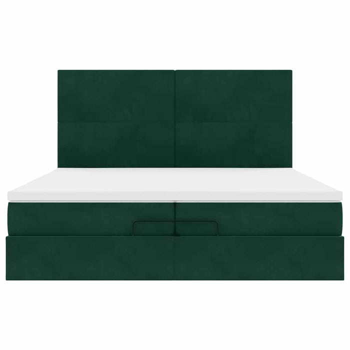 Cadru de pat otoman cu saltele Verde închis 200x200cm catifea - WALTI WALTI