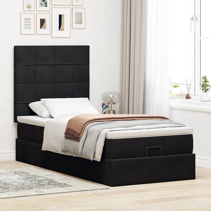 Cadru de pat otoman cu saltele, catifea neagră 80x200cm - WALTI WALTI