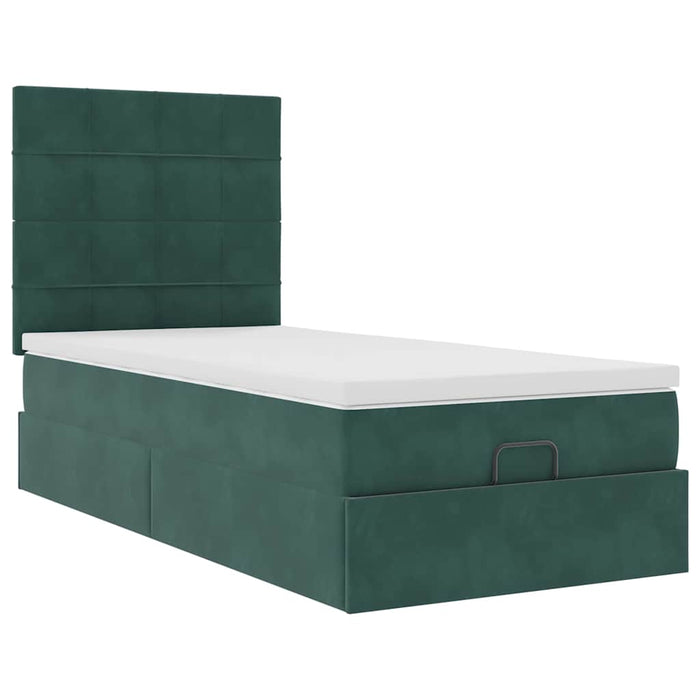 Cadru de pat otoman cu saltele, catifea verde închis 80x200cm - WALTI WALTI