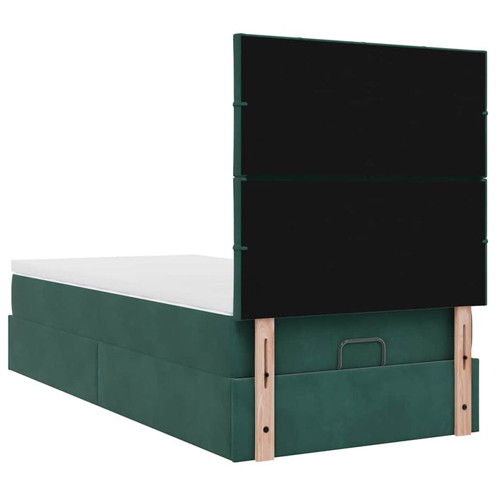 Cadru de pat otoman cu saltele, catifea verde închis 80x200cm - WALTI WALTI
