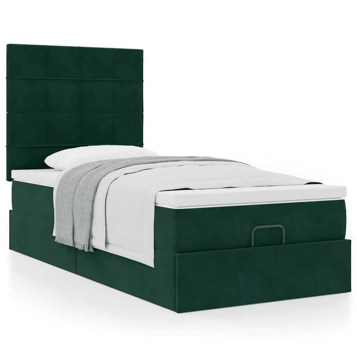 Cadru de pat otoman cu saltele, catifea verde închis 90x190cm - WALTI WALTI
