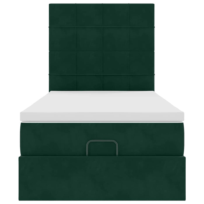 Cadru de pat otoman cu saltele, catifea verde închis 90x190cm - WALTI WALTI