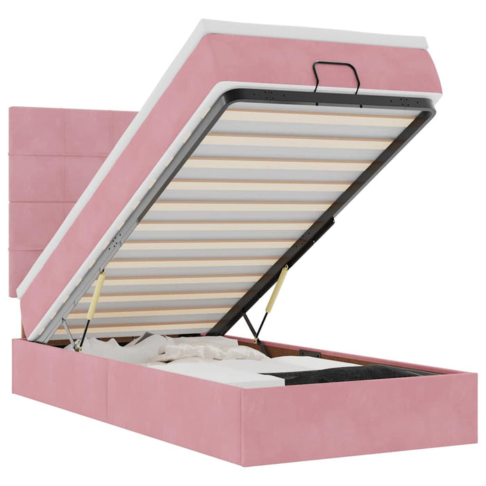 Cadru de pat otoman cu saltele, catifea roz 90x190cm - WALTI WALTI