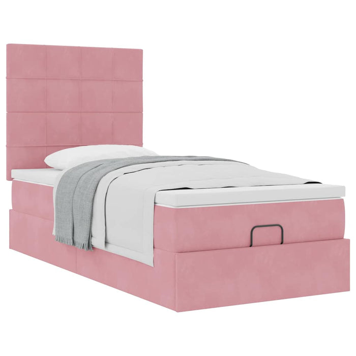 Cadru de pat otoman cu saltele, catifea roz 90x190cm - WALTI WALTI