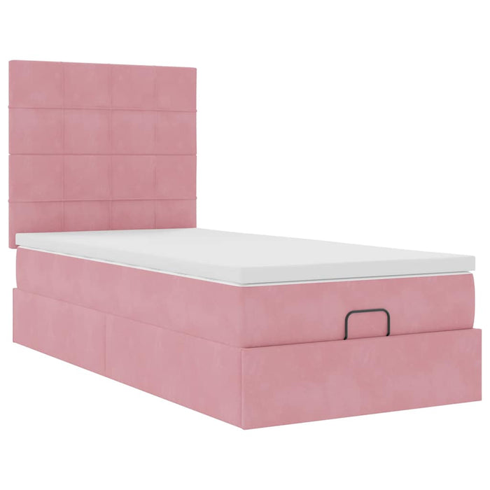 Cadru de pat otoman cu saltele, catifea roz 90x190cm - WALTI WALTI