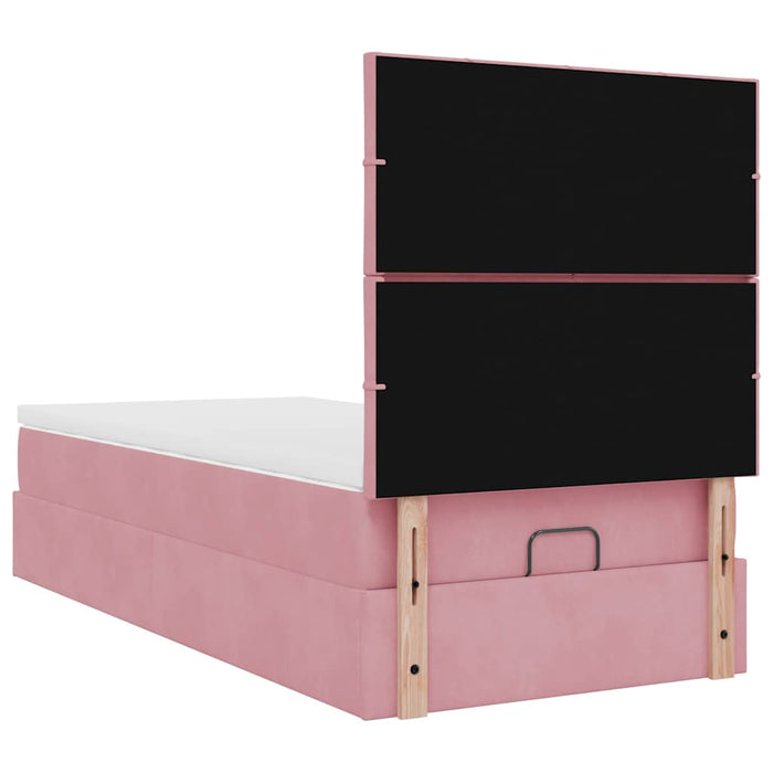 Cadru de pat otoman cu saltele, catifea roz 90x190cm - WALTI WALTI