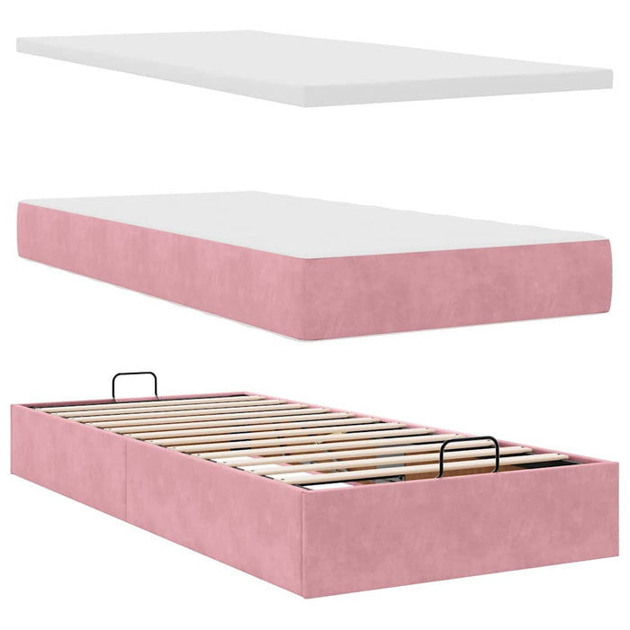 Cadru de pat otoman cu saltele, catifea roz 90x190cm - WALTI WALTI