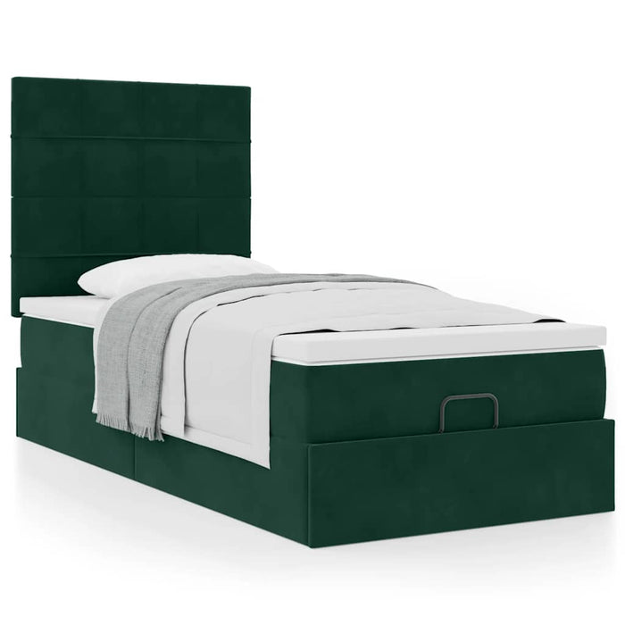 Cadru de pat otoman cu saltele, catifea verde închis 90x200cm - WALTI WALTI