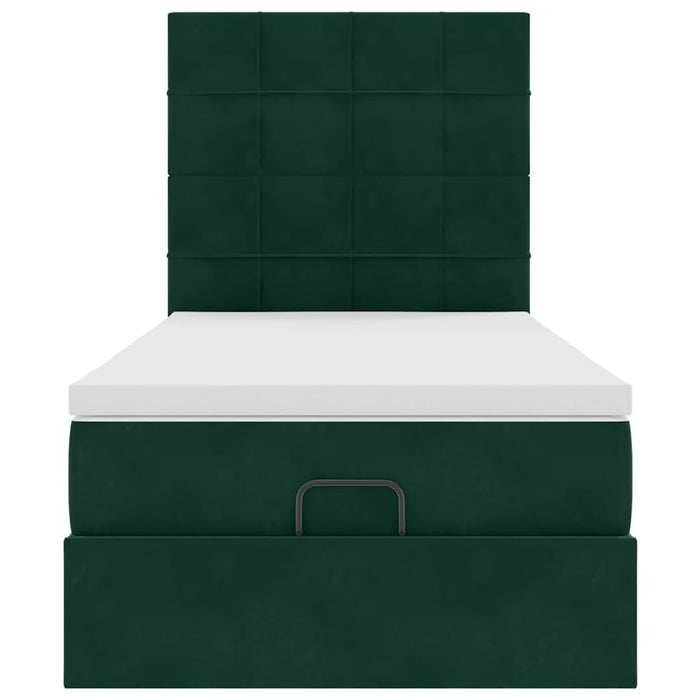 Cadru de pat otoman cu saltele, catifea verde închis 90x200cm - WALTI WALTI