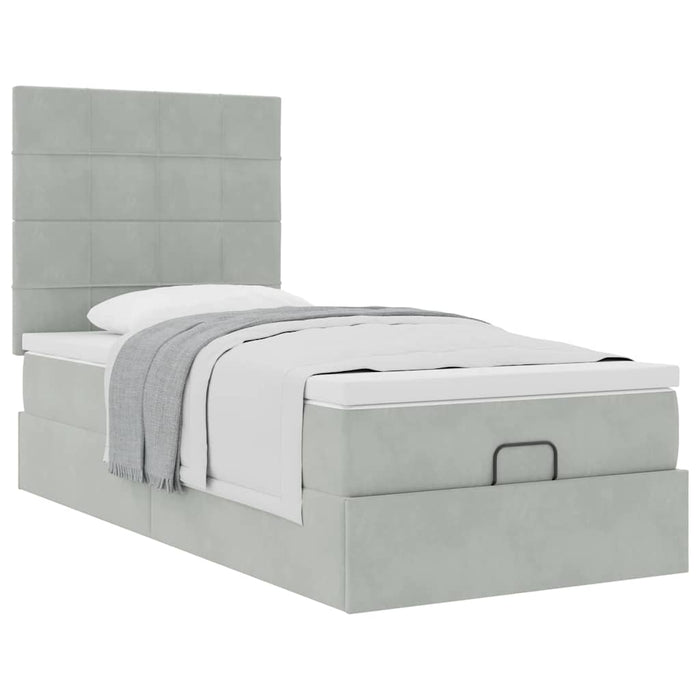 Cadru de pat otoman cu saltele Gri deschis 100x200cm catifea - WALTI WALTI