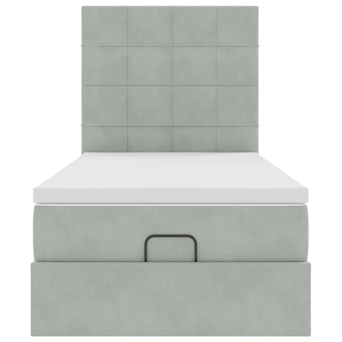 Cadru de pat otoman cu saltele Gri deschis 100x200cm catifea - WALTI WALTI