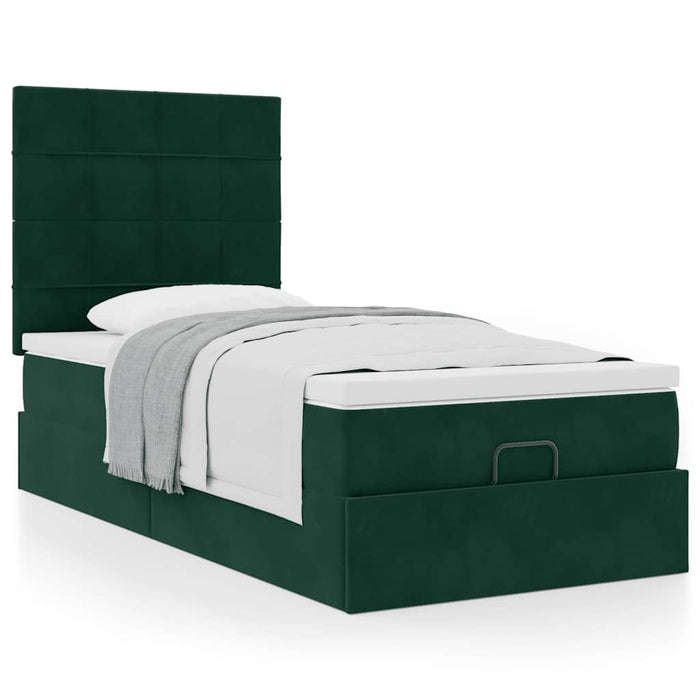 Cadru de pat otoman cu saltele, catifea verde închis 100x200cm - WALTI WALTI