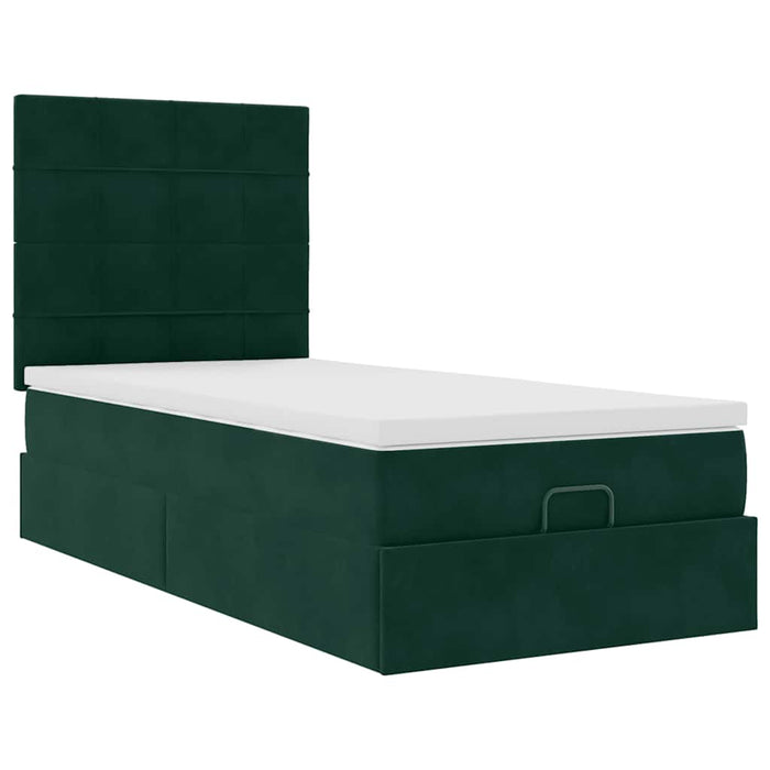 Cadru de pat otoman cu saltele, catifea verde închis 100x200cm - WALTI WALTI