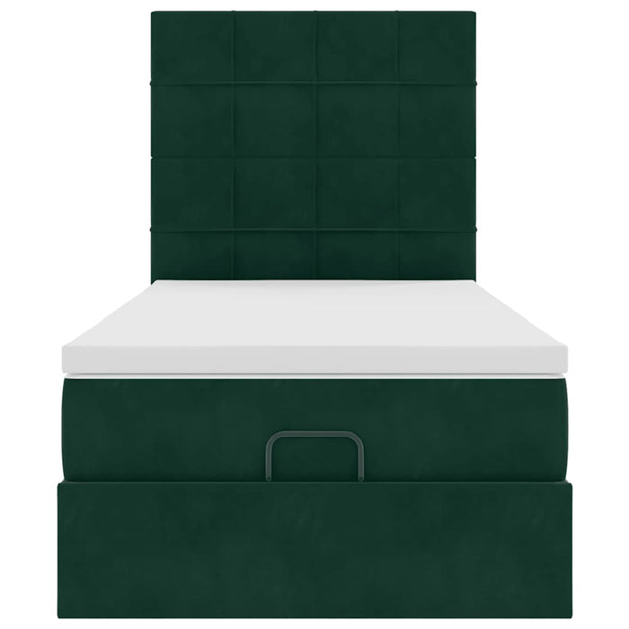 Cadru de pat otoman cu saltele, catifea verde închis 100x200cm - WALTI WALTI