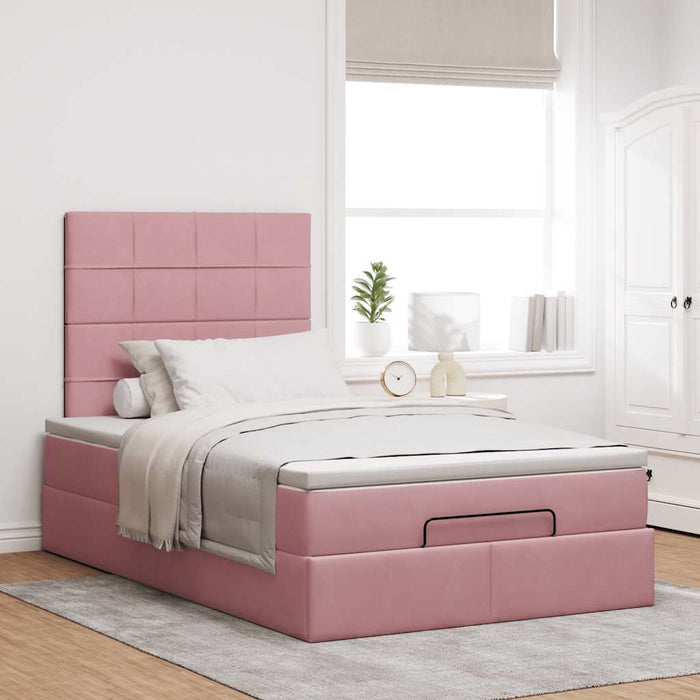 Cadru de pat otoman cu saltele Roz 120x190cm catifea - WALTI WALTI