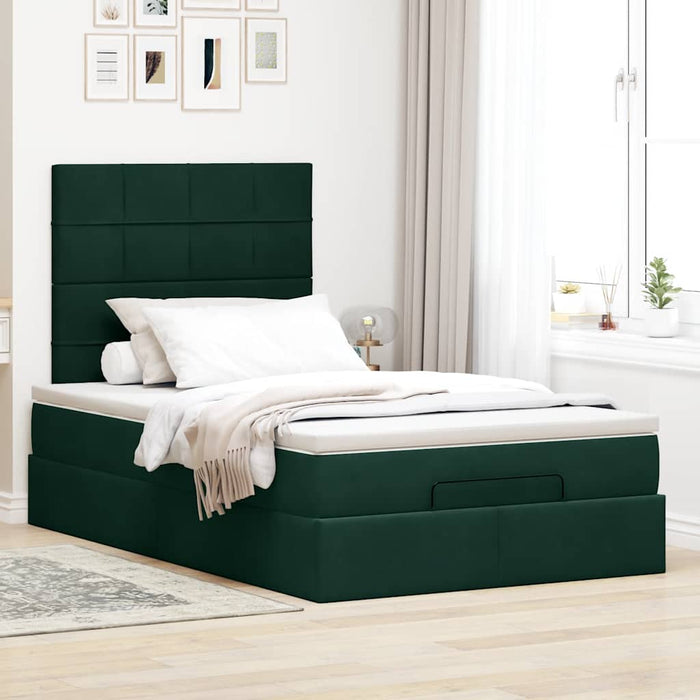 Cadru de pat otoman cu saltele, catifea verde închis 120x200cm - WALTI WALTI