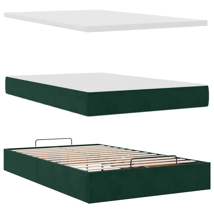 Cadru de pat otoman cu saltele, catifea verde închis 120x200cm - WALTI WALTI