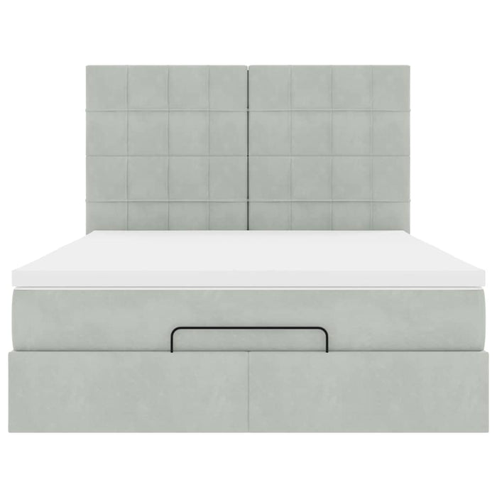 Cadru de pat otoman cu saltele Gri deschis 140x190cm catifea - WALTI WALTI
