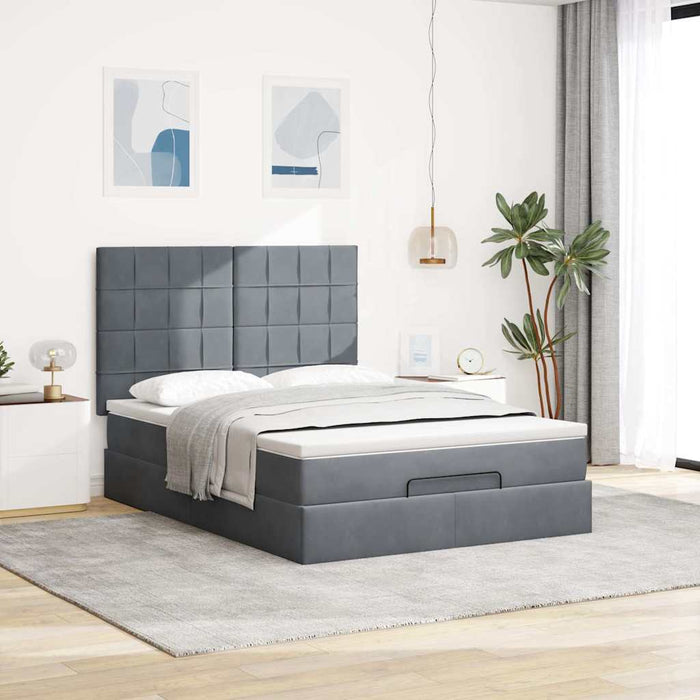 Cadru de pat otoman cu saltele Gri închis 140x190cm catifea - WALTI WALTI