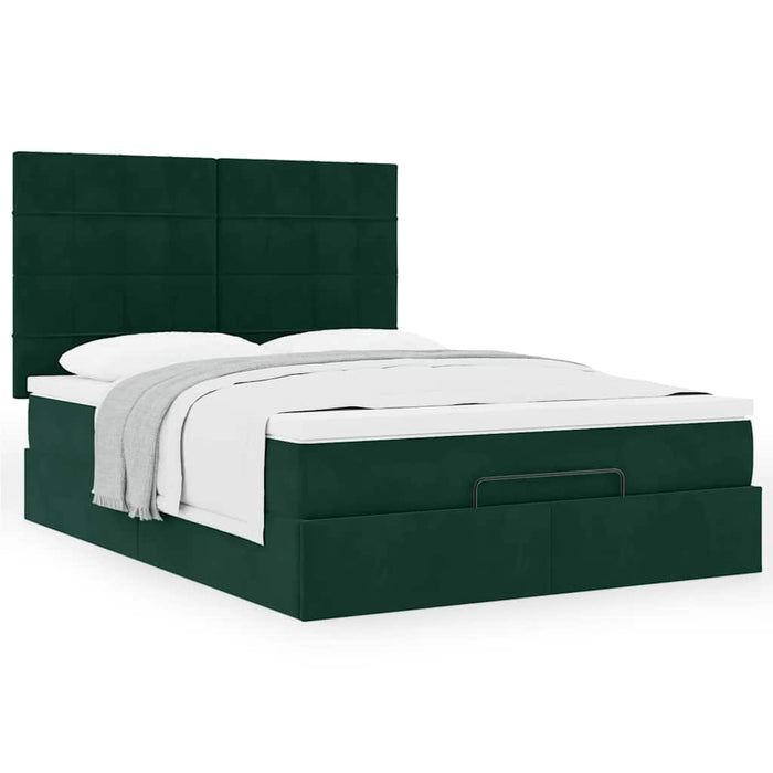 Cadru de pat otoman cu saltele, catifea verde închis 140x190cm - WALTI WALTI