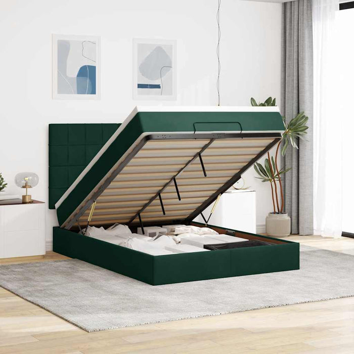 Cadru de pat otoman cu saltele, catifea verde închis 140x190cm - WALTI WALTI