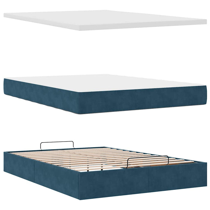Cadru pat otoman cu saltele Albastru închis 140x190cm catifea - WALTI WALTI