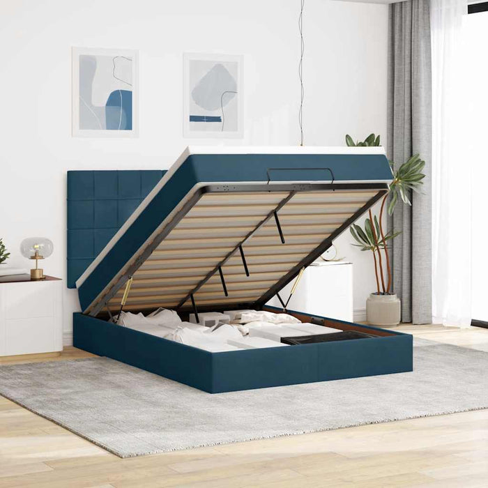 Cadru pat otoman cu saltele Albastru închis 140x190cm catifea - WALTI WALTI