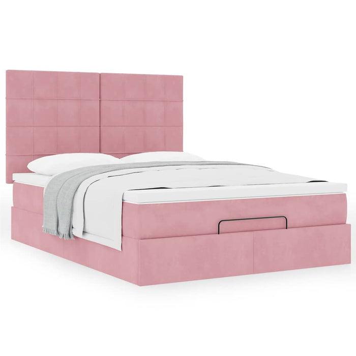 Cadru de pat otoman cu saltele Roz 140x190cm catifea - WALTI WALTI