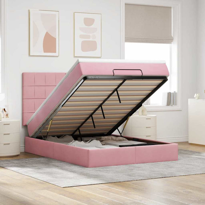 Cadru de pat otoman cu saltele Roz 140x190cm catifea - WALTI WALTI