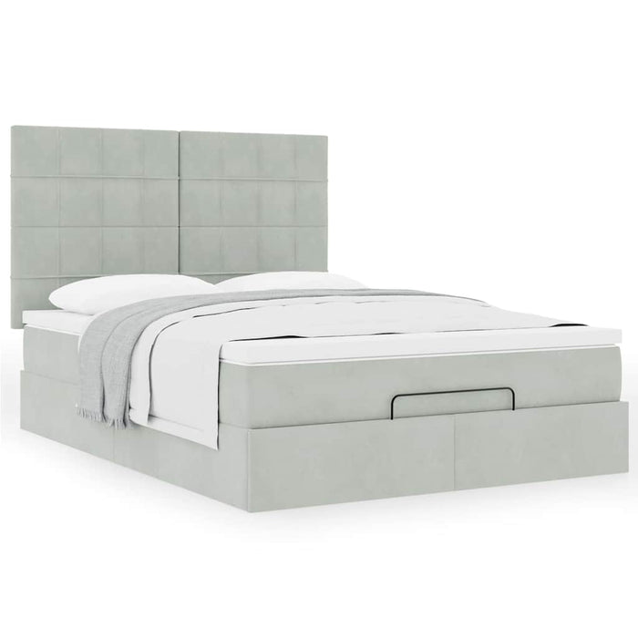 Cadru de pat otoman cu saltele Gri deschis 140x200cm catifea - WALTI WALTI