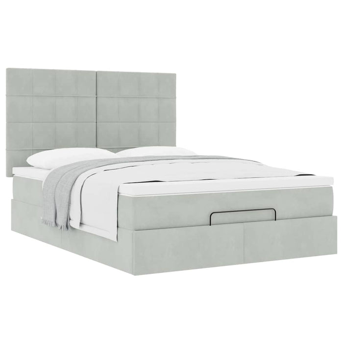 Cadru de pat otoman cu saltele Gri deschis 140x200cm catifea - WALTI WALTI