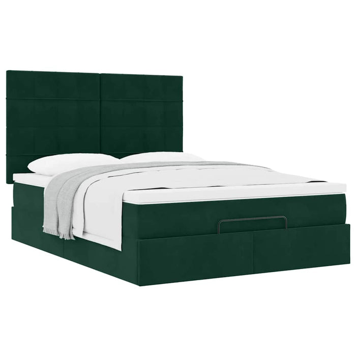 Cadru de pat otoman cu saltele verde închis 140x200cm catifea - WALTI WALTI