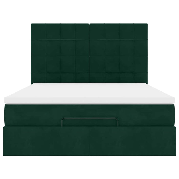 Cadru de pat otoman cu saltele verde închis 140x200cm catifea - WALTI WALTI