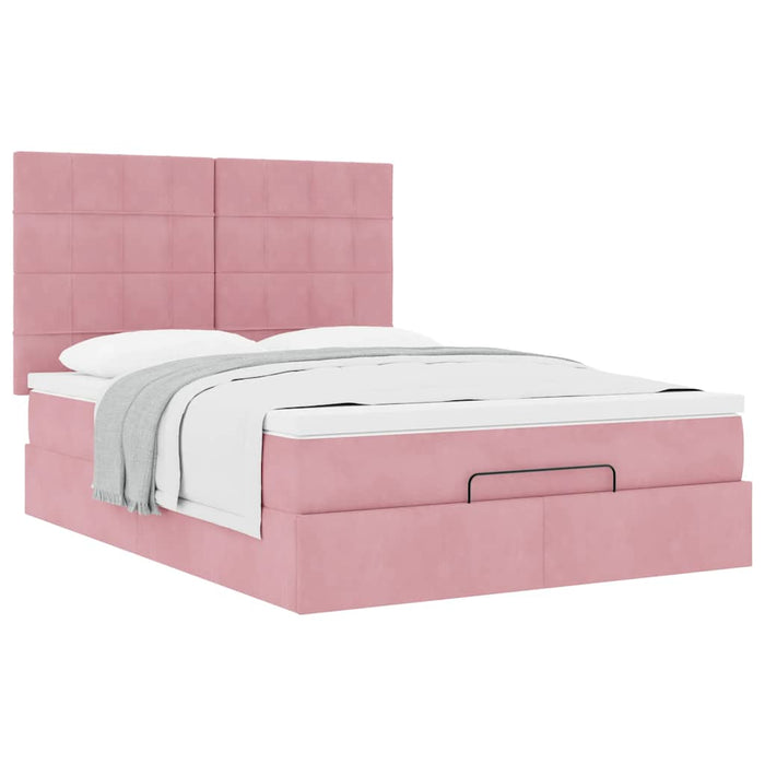 Cadru de pat otoman cu saltele Roz 140x200cm catifea - WALTI WALTI