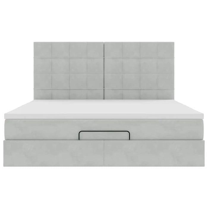 Cadru de pat otoman cu saltele Gri deschis 160x200cm catifea - WALTI WALTI