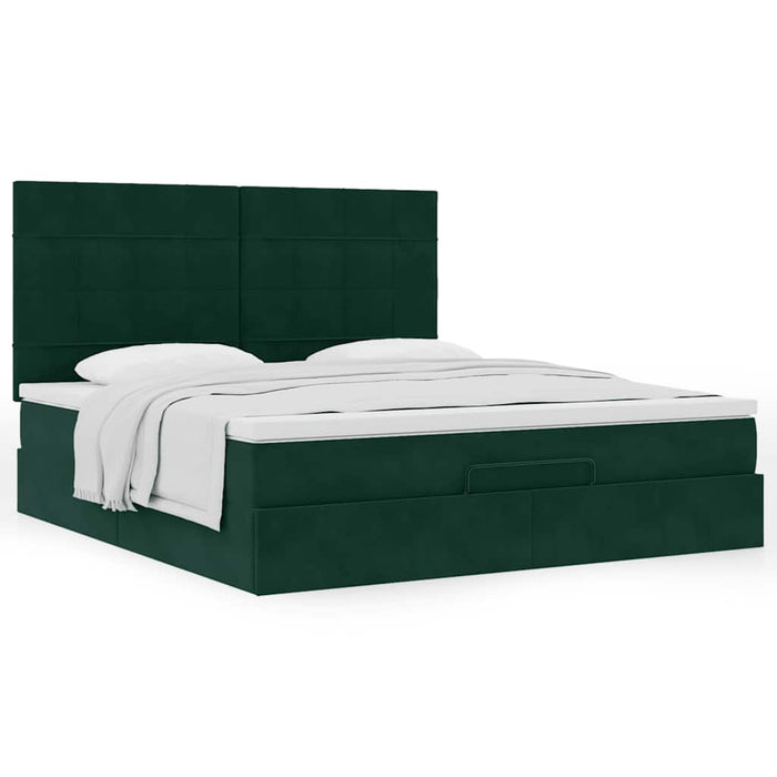 Cadru de pat otoman cu saltele Verde închis 160x200cm catifea - WALTI WALTI