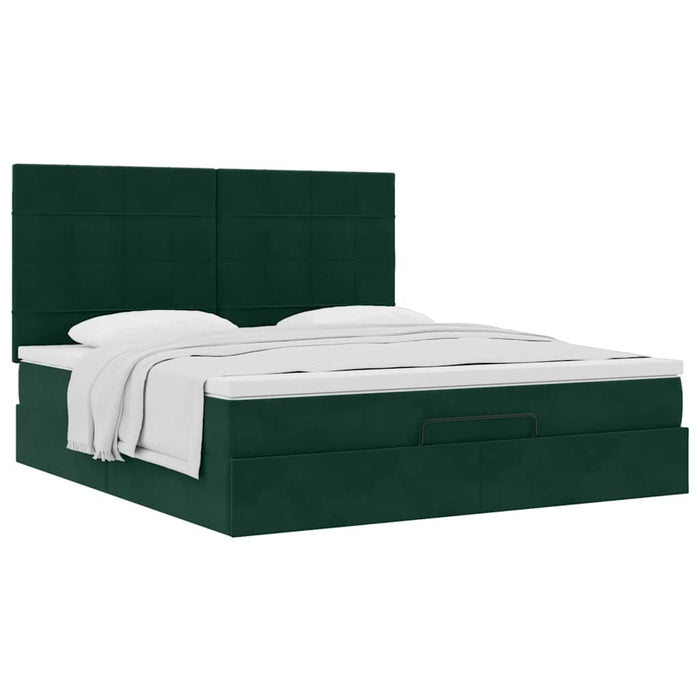 Cadru de pat otoman cu saltele Verde închis 160x200cm catifea - WALTI WALTI