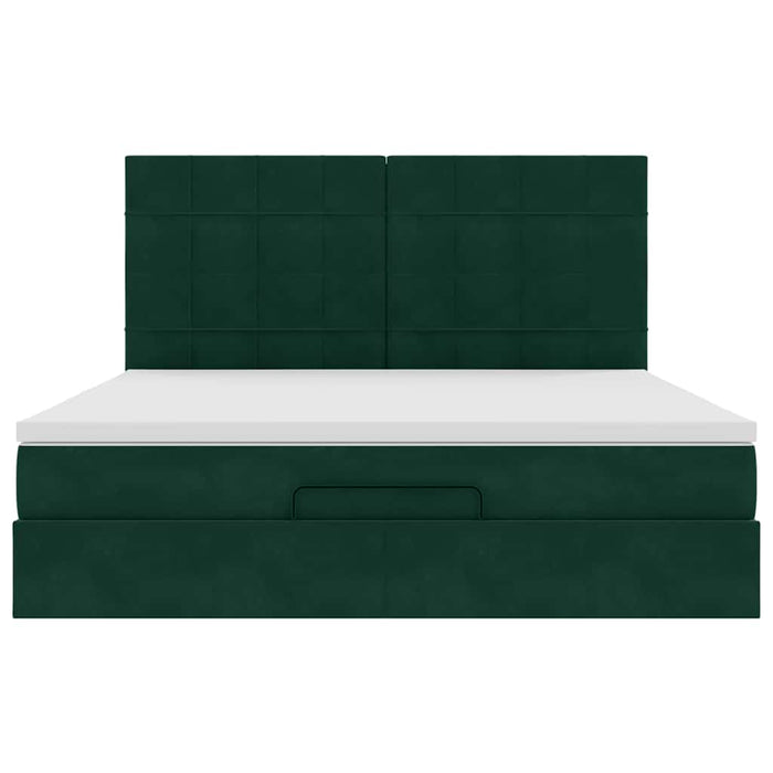 Cadru de pat otoman cu saltele Verde închis 160x200cm catifea - WALTI WALTI