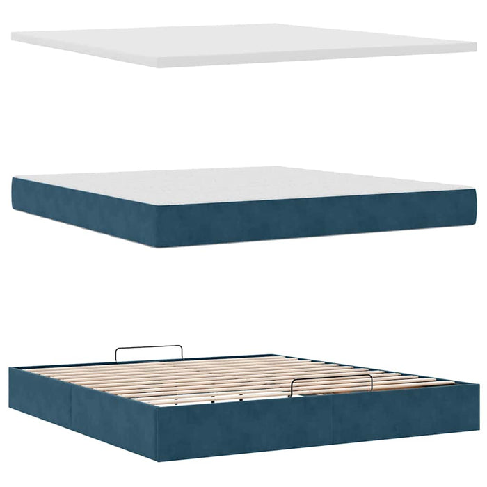 Cadru pat otoman cu saltele Albastru închis 160x200cm catifea - WALTI WALTI