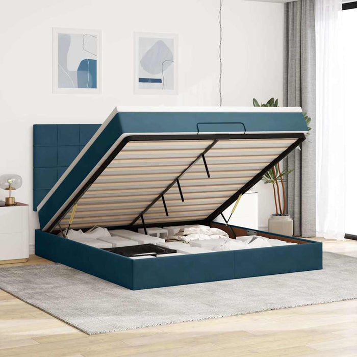 Cadru pat otoman cu saltele Albastru închis 160x200cm catifea - WALTI WALTI