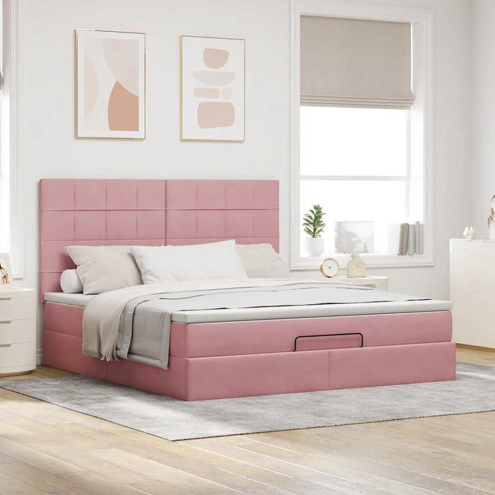 Cadru de pat otoman cu saltele Roz 160x200cm catifea - WALTI WALTI
