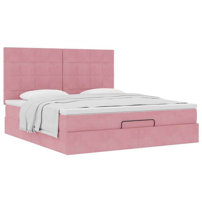 Cadru de pat otoman cu saltele Roz 160x200cm catifea - WALTI WALTI